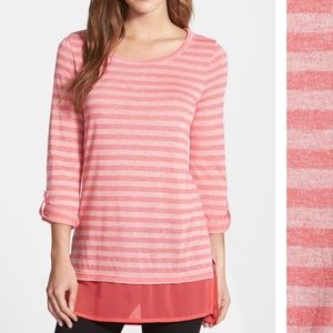 Caslon Layer Look Stripe Tunic with Rolled Sleeves